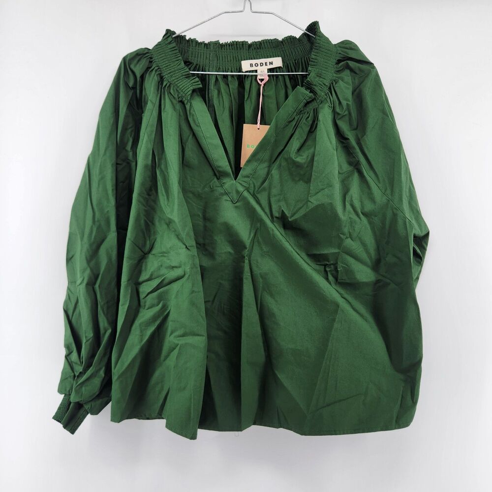 Boden Women's Size 10 Green‎ Fir Serena Pleat Neck Top NWT